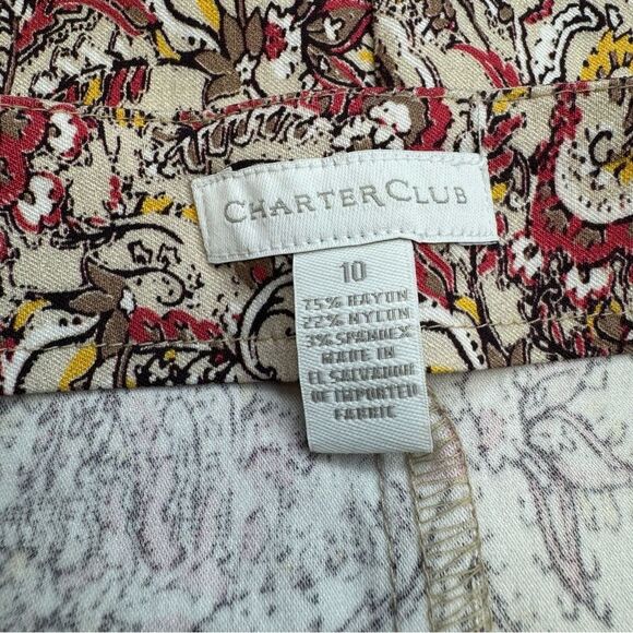 Charter Club Womens Paisley Pencil Skirt Cream Brown Yellow Red 10 Elastic Waist - Picture 9 of 11